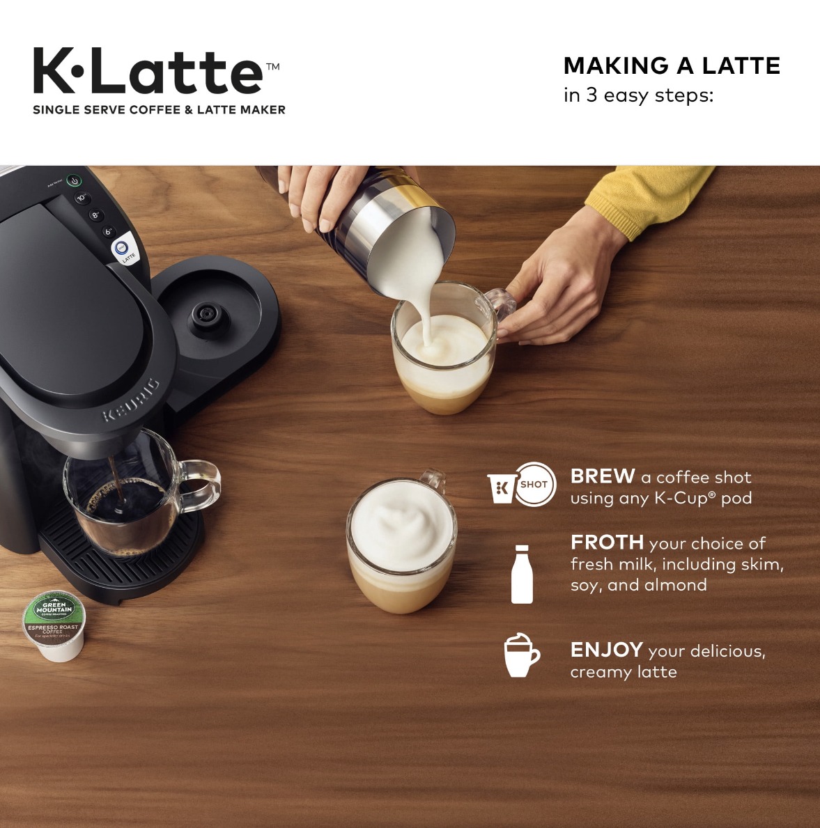 Keurig K-Latte Coffee Maker with Milk Frother, Compatible with all