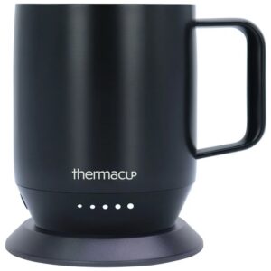 THERMACUP Temperature Controlled Self Heating Coffee Mug, Stainless Steel, 12oz BLACK