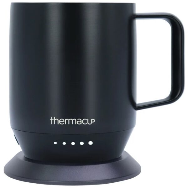 THERMACUP Temperature Controlled Self Heating Coffee Mug, Stainless Steel, 12oz BLACK