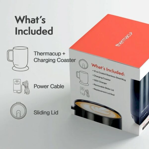 THERMACUP Temperature Controlled Self Heating Coffee Mug, Stainless Steel, 12oz BLACK - Image 4