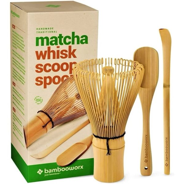 BambooWorx Matcha Whisk Set - (Chasen), Traditional Scoop (Chashaku), Tea Spoon