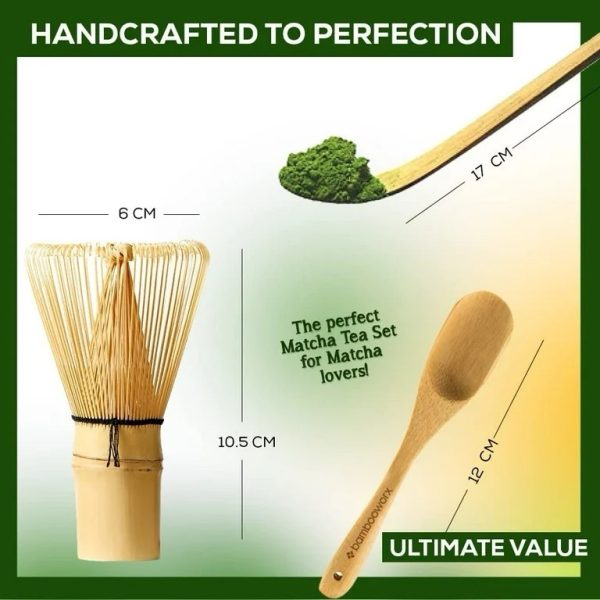 BambooWorx Matcha Whisk Set - (Chasen), Traditional Scoop (Chashaku), Tea Spoon - Image 2