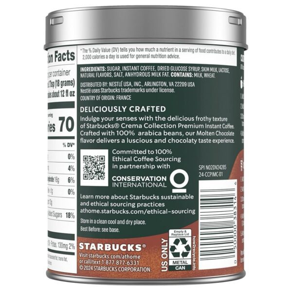 STARBUCKS Premium Instant Coffee, Molten Chocolate, 7.12oz tin - Image 3