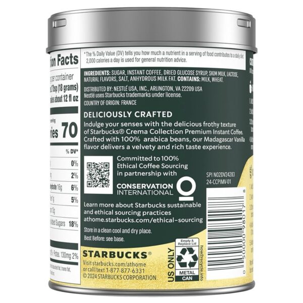 STARBUCKS Premium Instant Coffee, Madagascar Vanilla, 7.12oz tin - Image 4