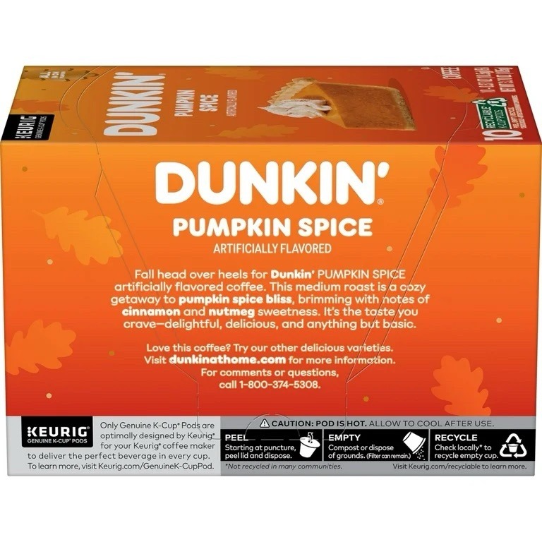 DUNKIN’ Pumpkin Spice, Single Serve K-Cup Pods, 10 Count Box LIMITED EDITION - Image 2
