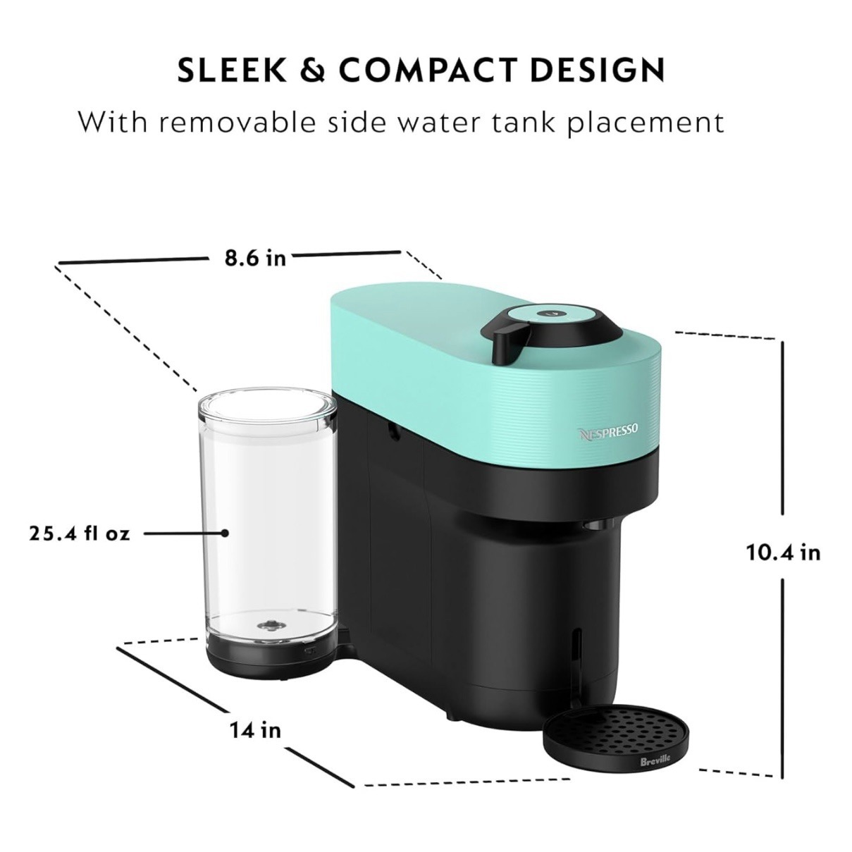 Nespresso Vertuo POP+ Coffee and Espresso Maker by Breville, Aqua Mint - Image 4