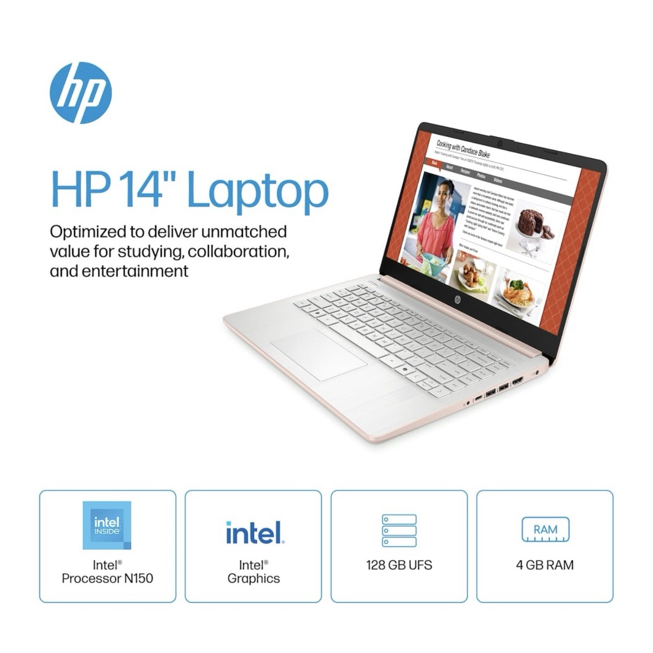 HP 14” HD 128GB/4GB Intel N150 Laptop with Microsoft 365 - Pale Rose Gold, 14-DQ6013DX - Image 3