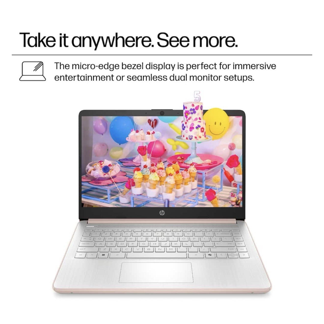 HP 14” HD 128GB/4GB Intel N150 Laptop with Microsoft 365 - Pale Rose Gold, 14-DQ6013DX - Image 6