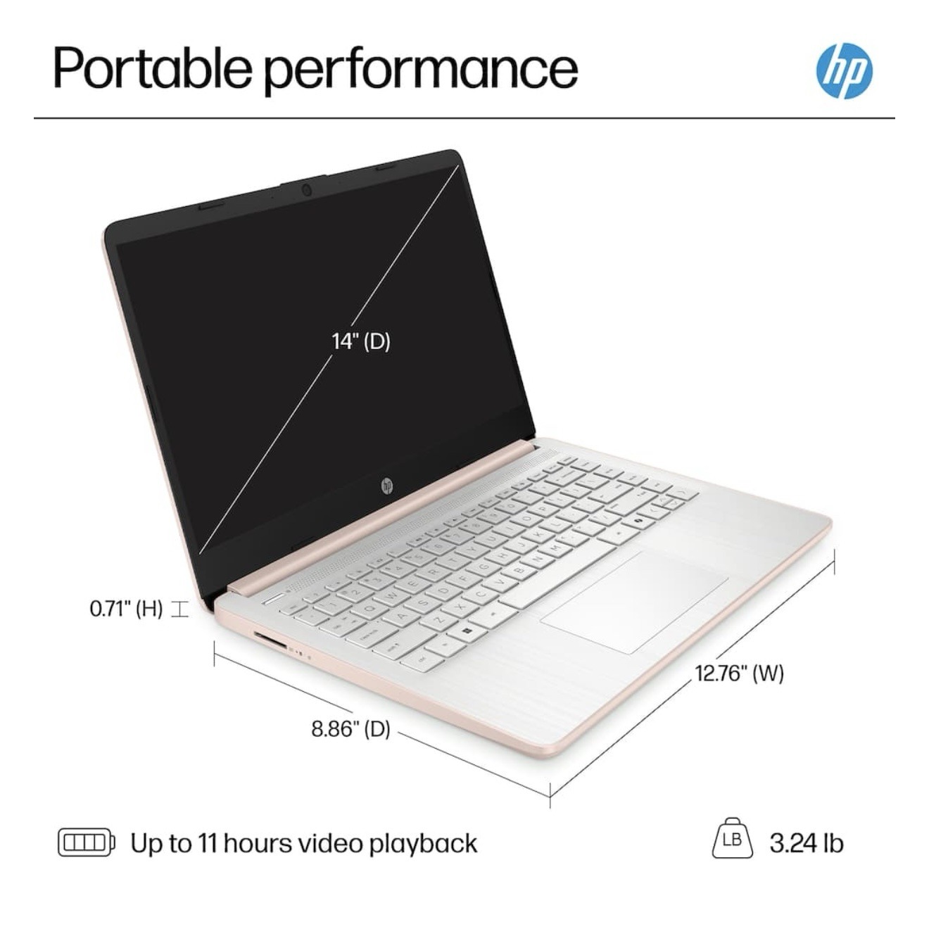 HP 14” HD 128GB/4GB Intel N150 Laptop with Microsoft 365 - Pale Rose Gold, 14-DQ6013DX - Image 11